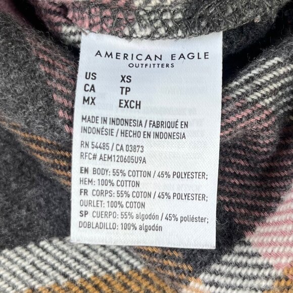 American Eagle Flannel Shacket Shirt Womens XS Gray Pink Plaid Button Up - Picture 6 of 8